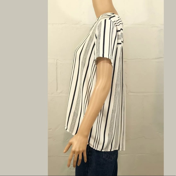 Ann Taylor Loft Stripe Pleated Back Top Navy Ivory - Picture 4 of 6